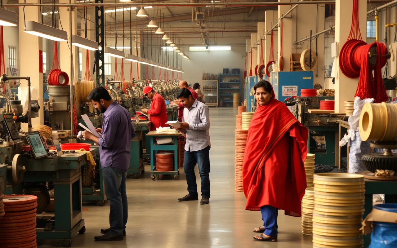 Workers inside an Indian manufacturing facility